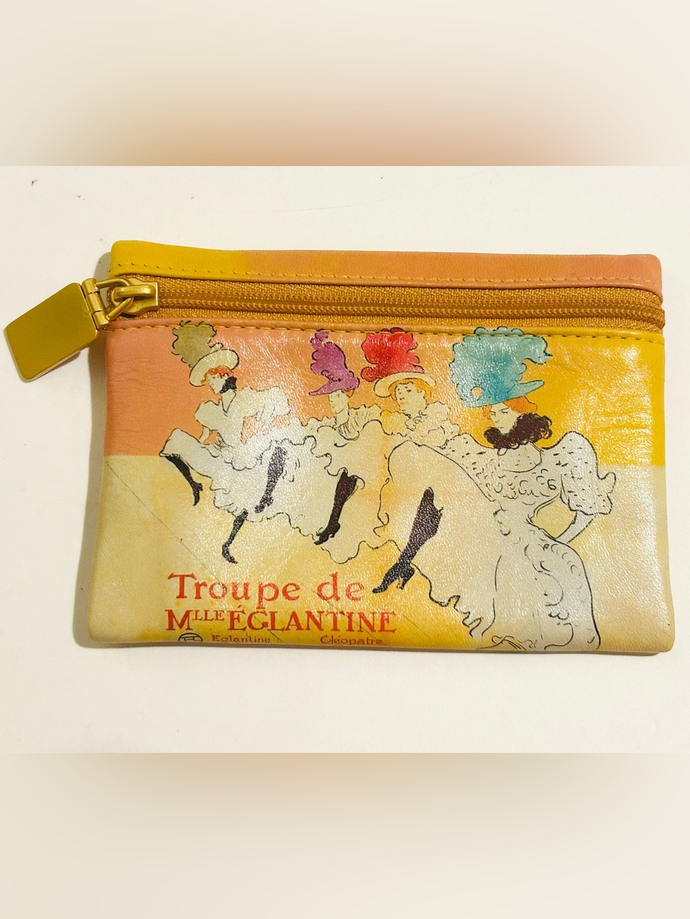 ICON Yellow Graphic Leather Zip Pouch with Dance Print
